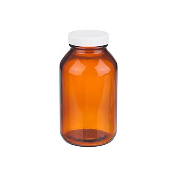 Cp Lab Safety. Wheaton 16 oz Amber Wide Mouth Packer Bottles, PP/PTFE Lined Caps, Case of 12 W216949 - main